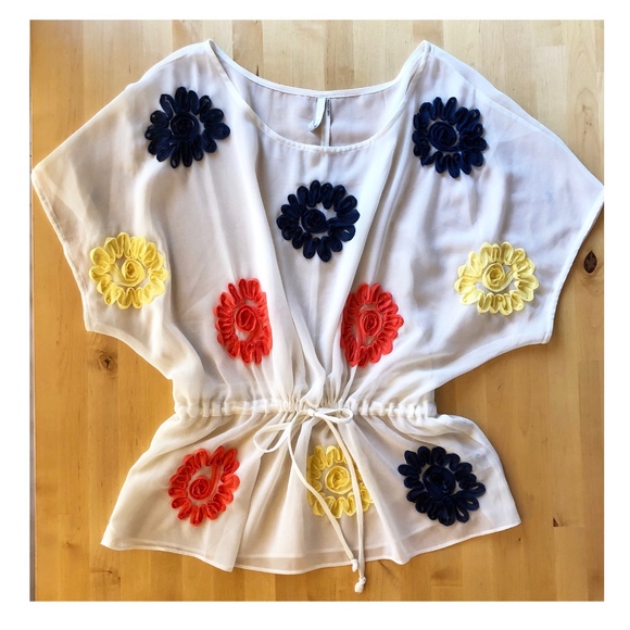 Tops - Top Oversized Flowers White Blue Orange Yellow